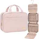 NISHEL Travel Toiletry Bag for women, Portable Hanging Organizer for Travel-Sized Shampoo, Conditioner, Brushes Set, makeup Accessories, Medium Size, Pink