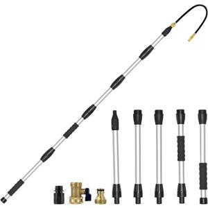 Buyplus 24FT Reach Telescoping Gutter Cleaning Tools -16FT Rain Gutter Cleaner Tools From Ground with 3/4" Brass Garden Hose Shut Off Valve, Bendable Flexible Water Wand for Garden Hose, Window