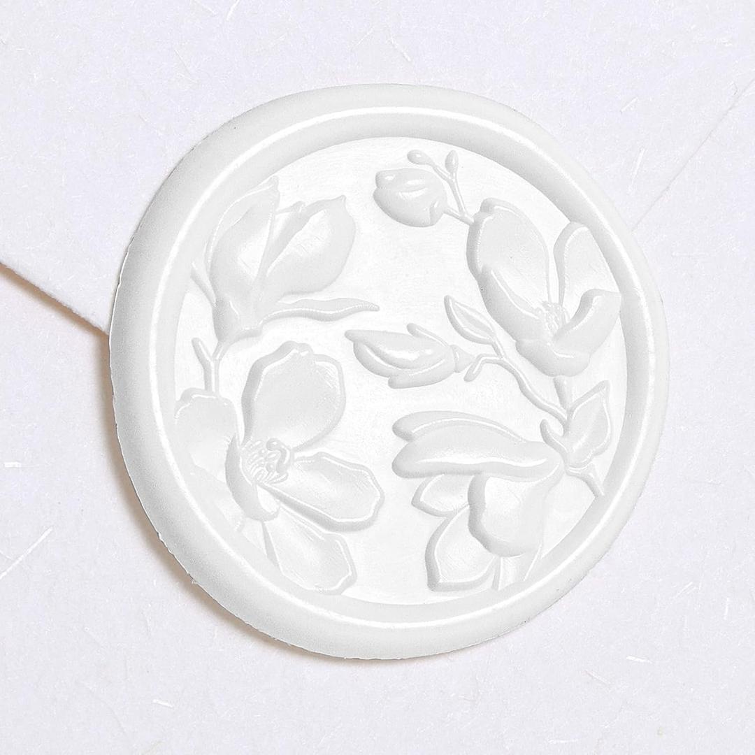 UNIQOOO Wax Seal Stickers - 3D Magnolia Wedding Invitation Envelope Botanical Seal Stickers, 50 Pcs Self- Adhesive Snow White Stickers, Perfect for Invitation, Christmas, Gift Wrapping, Party