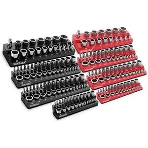 SUNBABA 8-Piece Magnetic Socket Organizer Set,1/2", 1/4" and 3/8" SAE & Metric Deep & Shallow Socket Holder Kit, Socket Trays, holds 197Pcs Sockets (sockets not included)