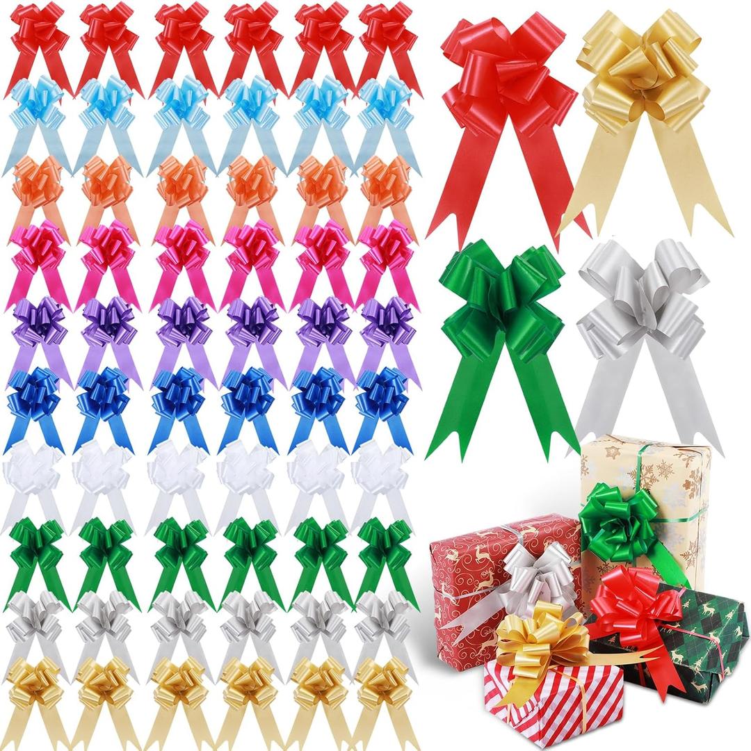 100 Pcs 5 Inch Christmas Pull Bows for Gift Wrapping, Gift Wrapping Pull Bows with Ribbon for Christmas Presents Wedding Decor Basket Bag Holiday Decor(Multicolor)