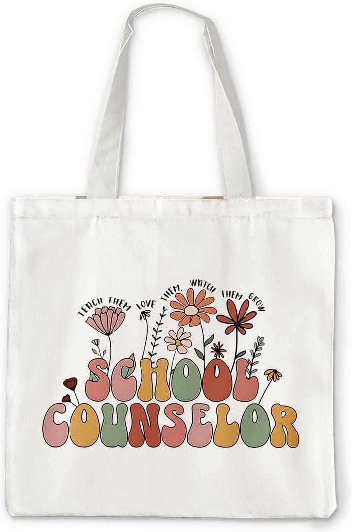 School Counselor Canvas Tote Bag - Thank You Gifts for Guidance Counselor, Teacher Reusable Bag for Shopping Work