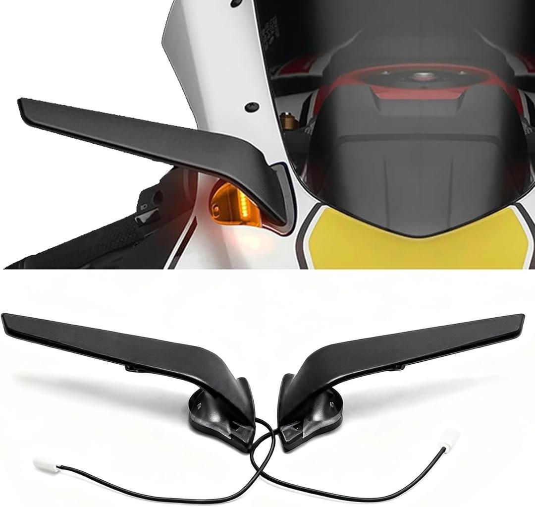 Motorcycle Mirrors with Turn Signals Light Compatible with Yamaha YZF R7 2021-2025/YZF R6 2017-2020 Motorcycle Rearview Mirrors Anti-glare Blue Lenses Winglet Mirror Adjustable Rotating Side Mirrors