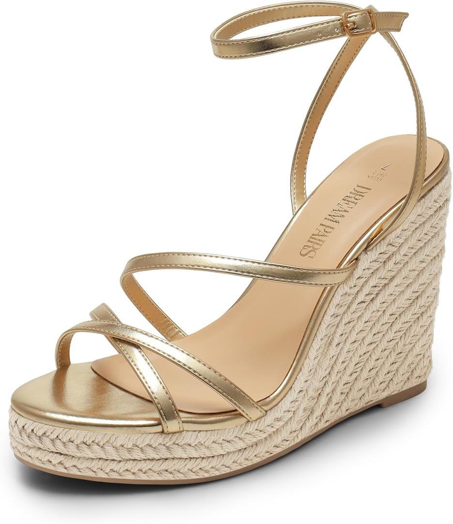 DREAM PAIRS Strappy Espadrille Platform Wedge Sandals for Women Dressy Summer, Comfortable Open Toe Sandals with Cushioned Insole and Ankle Strap Buckle, 8