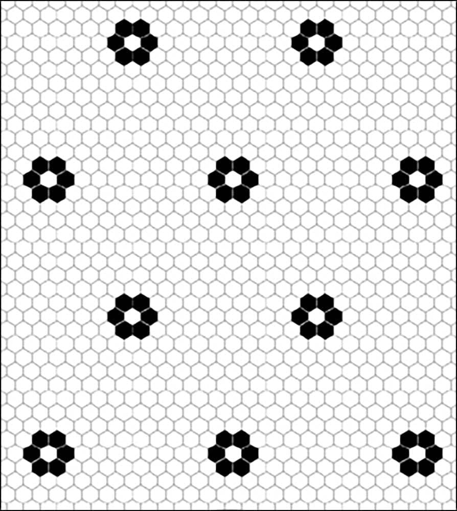 Itsy Bitsy Mini Black and White Hexagon Flower Tile Dollhouse Flooring Wallpaper 1:12 Scale Peel and Stick 12In x 18In Self-Adhesive, SF-O-WAL1597-PS-L