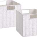 Vagusicc Wicker Storage Basket, Set of 2 Hand-Woven Storage Baskets for Organizing, Foldable Cube Storage Bins, 11 Inch Wicker Storage Baskets for Shelves and Decor, Square Closet Organizer, White