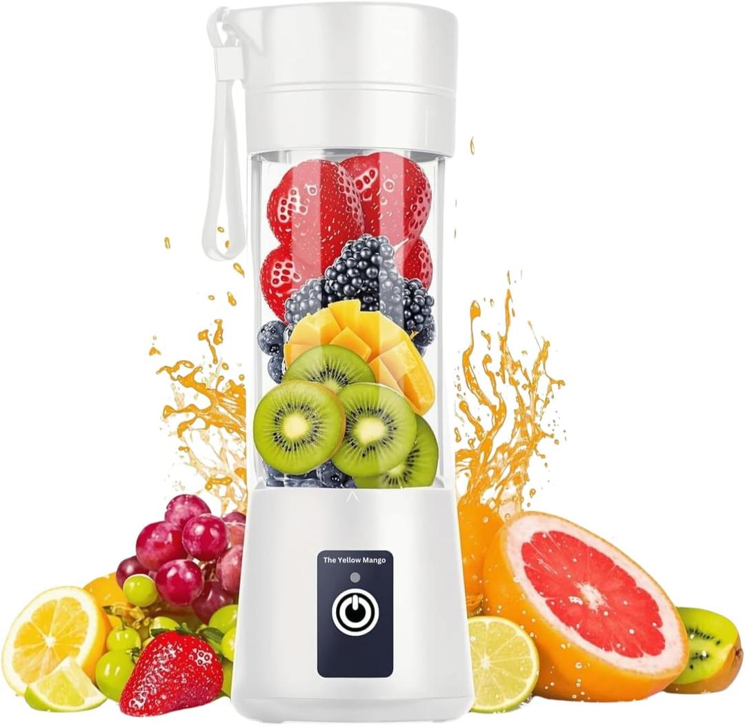 Portable Blender Cup, Electric USB Mini Juicer Blender for Shakes and Smoothies, 380ml, 6 Stainless Steel Blades, Rechargeable, Lightweight, Black, Ideal for Travel & Gym (White)