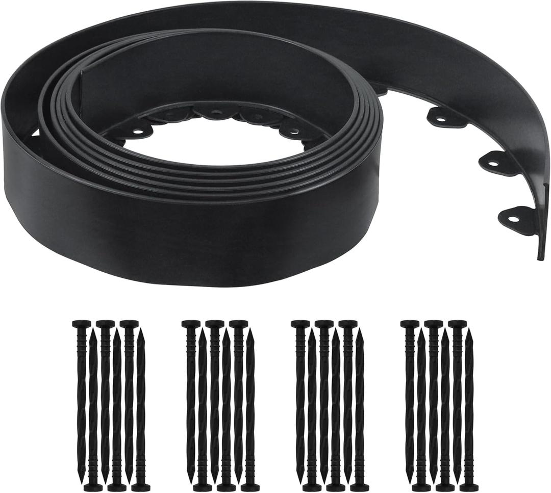 Gardzen Landscape Edging Kit, 20-Foot Long, 3-Inch Tall, No Dig Garden Edging Border for Flower Beds, Tree Rings, Pathways, Includes 24 Spikes (Black)