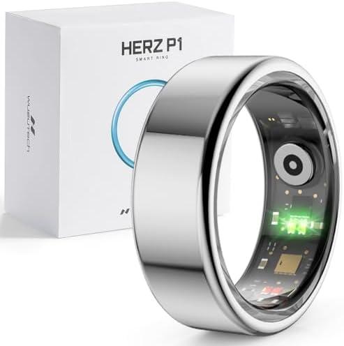 WuzuTech Herz P1 Smart Ring for Women & Men - 24/ 7 Health Metrics Fitness Ring, Tracks 20+ Biometrics, 6 Day Battery, Waterproof, iOS Android Compatible, Free APP, No Subscription (Silver, 9, Silver)