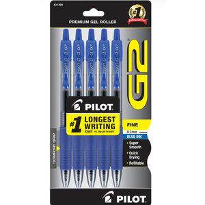 PILOT G2 Premium Refillable and Retractable Rolling Ball Gel Pens, Fine Point, Blue Ink, (Pack of 6, 30 Count Total)