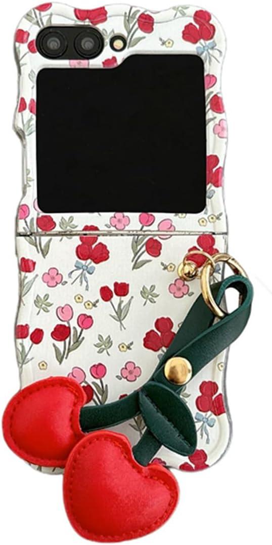 Cute Tulip Flower Pattern Design Cover for Samsung Galaxy Z Flip 6,Funny Kawaii Galaxy Z Flip 6 Phone Case with Chain for Girls Ladies Women