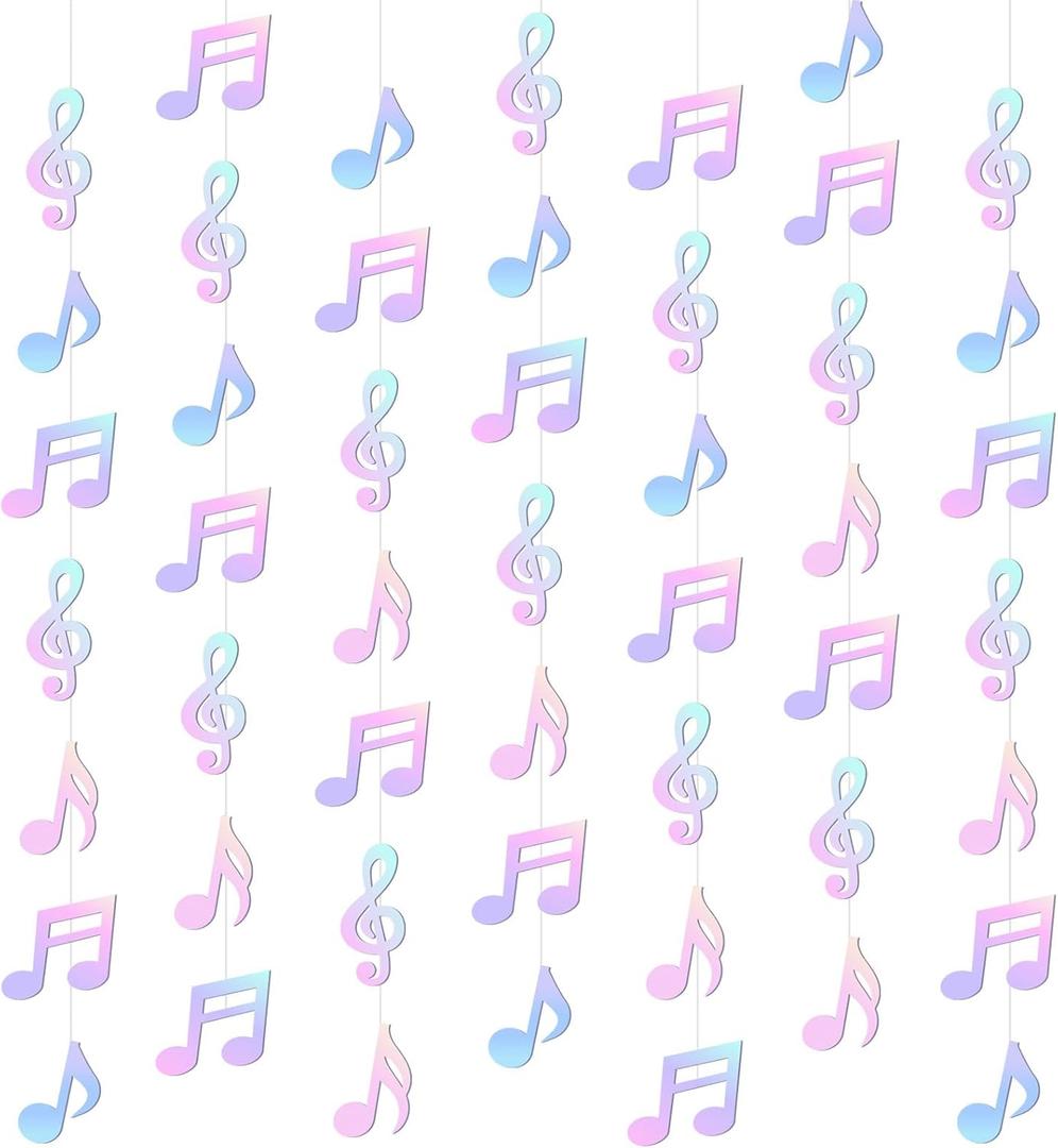 Cindeer 8 Pcs Music Notes Party Decorations Musical Birthday Hanging Decorations Music Notes Paper Garland Banner for 50s 80s Birthday Baby Shower Wedding Party Supplies Ceiling Decor(Iridescent)
