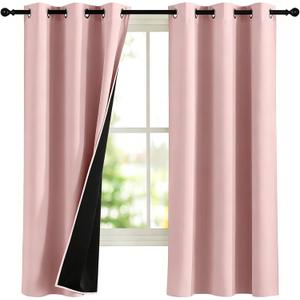 NICETOWN 100% Blackout Pink Curtains for Girls Room 2 Panels, W42 x L63 in per Panel, Privacy Protection & Thermal Insulated Grommet Window Drapes for Nursery Bedroom