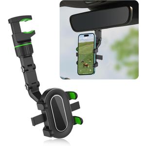 360 Rotating Rear View Mirror Phone Holder,Adjustable Rearview Mirror Phone Holder for Car with Retractable Arm,Multi-Purpose Car Phones Holders Mount with Vise Design