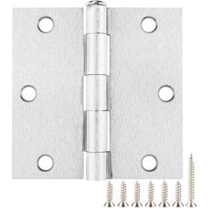 Square Door Hinges Satin Nickel 3.5" x 3.5 Inch Brushed Nickel Door Hinges,3 1/2" Interior Door Hinge Square Corners 3 " Silver Iron Residential Hinges for Doors Bedroom Security Hardware 12 Pack