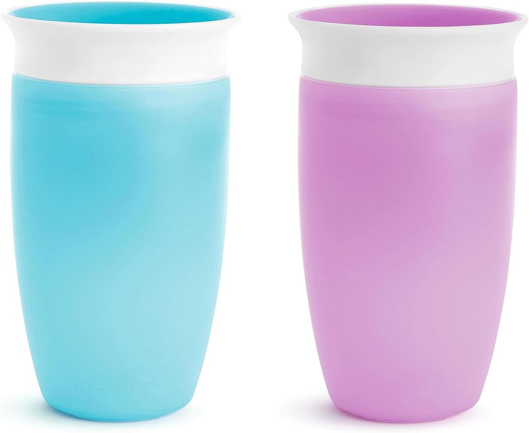 Munchkin Sippy Cups for Toddlers 1-3, Spill Proof Miracle 360 Cup, 10 Ounce, 2 Pack, Blue/Purple