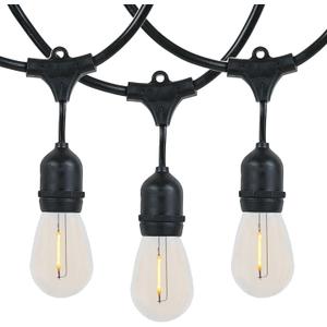 Novelty Lights 48 Feet Warm White, 2200K LED String Lights Outdoor with 24 Edison Style Bulbs, Suspended Sockets, Black Wire, Shatterproof and Weatherproof Patio String Lights for Backyard