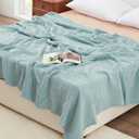 Love's cabin 100% Cotton Muslin Blanket, 6 Layer Lightweight Breathable Gauze King Size Blanket 108 x 90 Inches, Soft Summer Blanket for Bed, Cyan