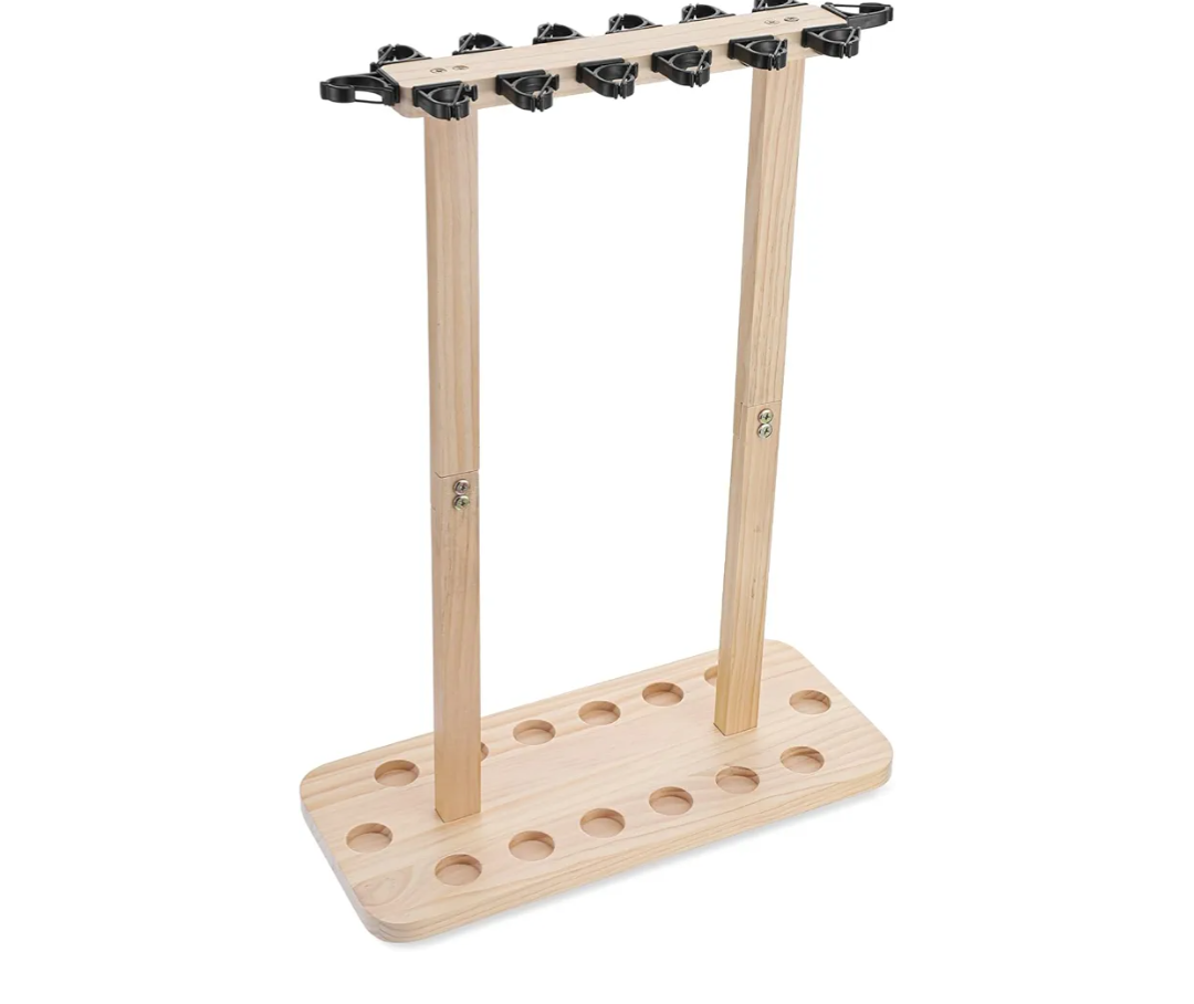 Fishing Rod Storage Racks, 100% Wood Floor Stand Fishing Pole Holders for Garage of 14 Rods or Combos