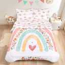 Toddler Bedding Sets Twin Size for Girls, Rainbow Toddler Crib Bedding Set 5 Piece Floral Toddler Comforter Set Includes Flat Top Sheet, Fitted Sheet, Comforter, Envelope Pillowcase, Soft & Comfort