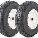 (2-Pack) 16x6.50-8 Pneumatic Tires on Rim - Universal Fit Lawn Mower and Yard Tractor Wheels - With Chevron Turf Treads - 3" Centered Hub and 3/4" Bushings - 396 lbs Max Weight Capacity
