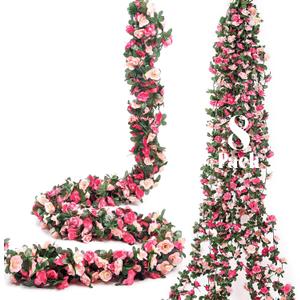 Miracliy 8Pcs 66FT Pink Flower Garland, Artificial Rose Floral Vines Fake Hanging Spring Flower Garland for Wall Backdrop Wedding Arch Tea Party Door Mantle Decoration