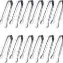 JCREN 12 Pack Serving Tongs, Small Serving Utensils for Catering, Food-Grade 304 Stainless Steel Serving Tongs Appetizer Tongs for Tea Party Coffee Bar Taco Bar, 4" Mini Kitchen Tongs - Silver