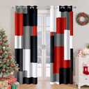 Red Black 100% Blackout Curtains for Bedroom 84 inch Long 2 Panels Set Modern Abstract Geometric Black Out Living Room Curtains Christmas Red Thermal Room Darkening Window Drapes, 52Wx84L