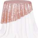 PartyDelight 50" Round Rose Gold Sequin Tablecloth High-Density 3mm Stitched Sequins Shimmering Table Overlay for Small Bistro Tables, Cake Displays & Party Decor