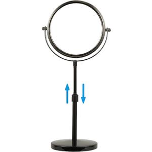Height Adjustable Makeup Mirror 8 Inch Double-Sided 7X Magnification, Black Magnifying Makeup Mirror Round Tabletop Mirror Tall, Countertop Standing Cosmetics Black Finish
