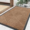 Smiry Front Door Mat Outside Entrance, Heavy Duty Sturdy Natural Rubber Doormat, Trap Dirt and Moisture, Easy Clean Low Profile Mats for Indoor Outdoor Entry, Irregular Triangle (71x34, Coffee)