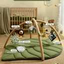 Blissful Diary Baby Play Gym & Activity Mat, Oversize Leaf Shaped Baby Play Mat w 6 Detachable Toys, Tummy Time Mat Promote Motor Skills & Sensory Development Mat, Newborn Infant Baby Essentials Gift
