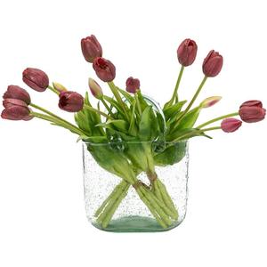DUYONE 15pcs Artificial Tulips Flowers, Latex Bouquet, Fake Tulips for Office Wedding Party Home Kitchen Garden Decoration(Deep Purple,15pcs)