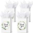 Tinlade 30 Pcs Thank You Gift Bags with Tissue Paper Gold Thank You Wedding Bags with Handle for Graduation Business Shopping Wedding Baby Shower Party Favors(Eucalyptus Leaf)