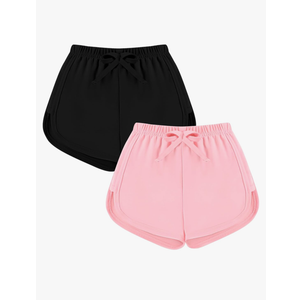 2 Pack Toddler Baby Girl Shorts Solid Little Girls Shorts Baby Summer Athletic Pants with Drawstring 18M-6T