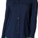 Women's Georgette Long Sleeve Relaxed-Fit Pockets Shirt (XX-Large, Navy)