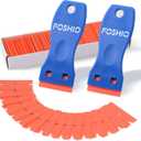 FOSHIO Plastic Razor Blade Scraper Include 2PCS Scraper Tool and 100PCS Blades for Gasket Remover, Labels Decal and Adhesive Remover for Windows and Glass (Blue)