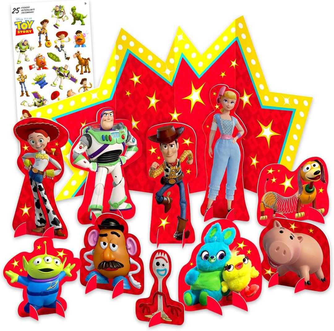 Toy Story Table Decoration Kit - 11 Pcs Centerpiece Birthday Party Decorating Kit Featuring Woody, Buzz Lightyear, Jessie, More Plus Stickers | Toy Story Birthday Party Supplies Bundle