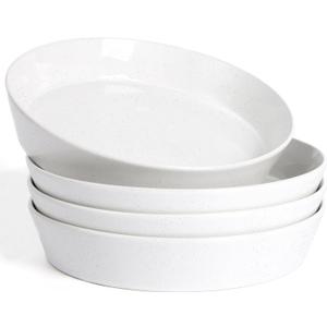 HaWare Pasta Bowls Set of 4, 34oz Salad Plates for Home Kitchen, Stackable Large Wide Ceramic Bowl for Serving Dinner, Microwave & Dishwasher Safe, Speckled Starlight White