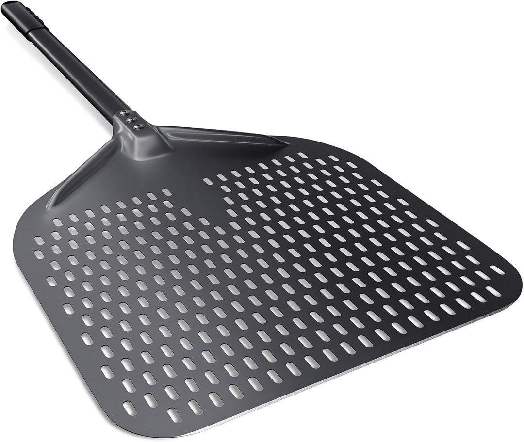 14" Perforated Pizza Peel, 14" x 16" Lightweight Aluminum Pizza Turning Peel, Commercial Pizza Paddle, 34 Inch Overall