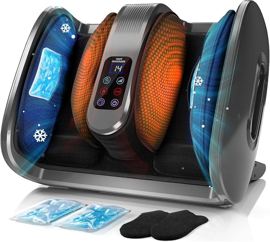 SUMELL Shiatsu Foot Massager with Heat & Cold Therapy - FSA/HSA Eligible, 6 Adjustable Modes for Arch & Heel Comfort, Gifts for Women Men, Deep Kneading with Gel Packs (Gray) (Deluxe Set, Steel Gray Luxury Edition)