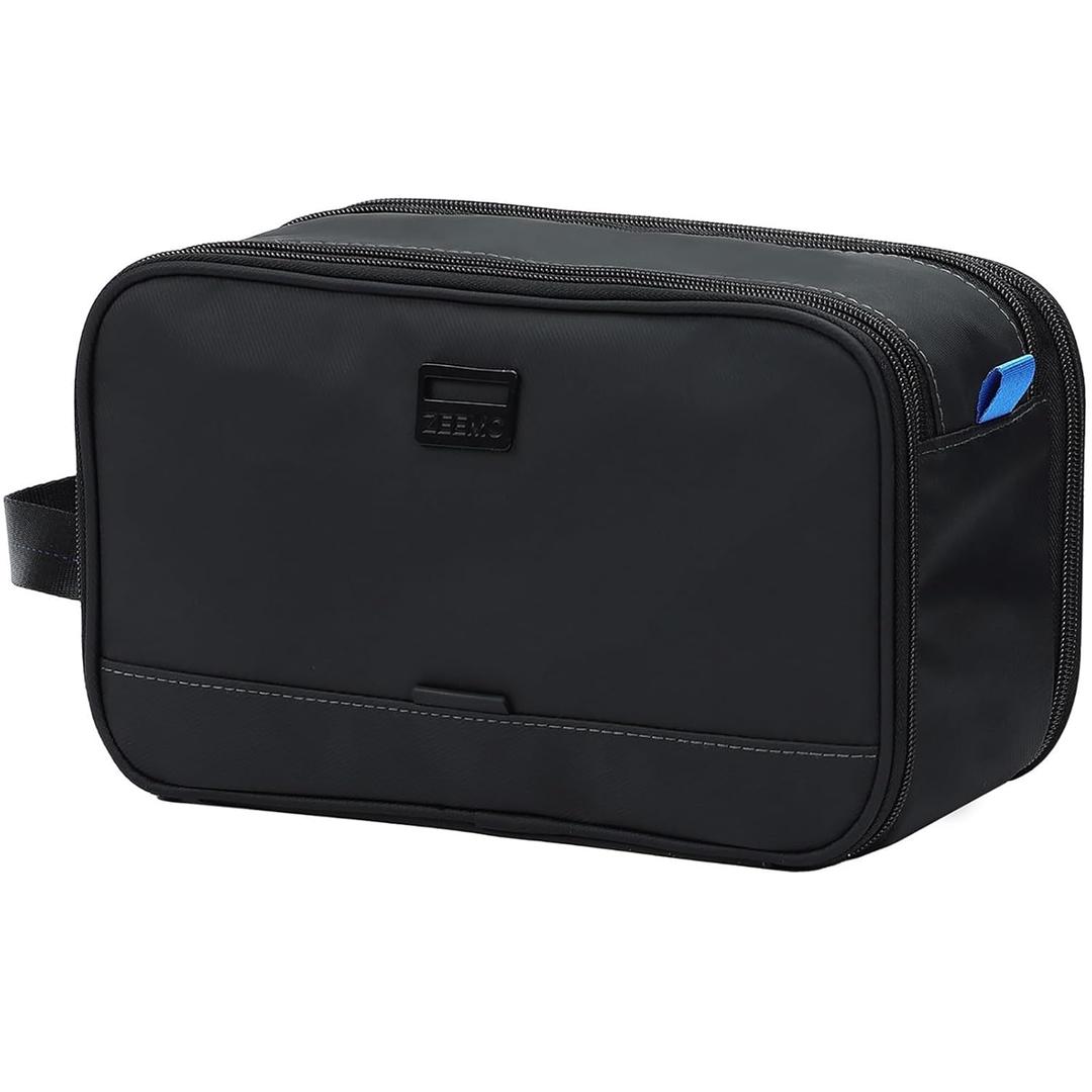 ZEEMO Travel Toiletry Bag for Men, Medium Water-Resistant Double-Sided Full-Open Dopp Kit, Versatile Organizer for Shower and Hygiene Accessories, Bathroom Essentials, Cosmetics, Black