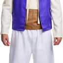 Men's Arab Prince Costume Waistcoat Tunic Pants Sash Hat Adult Halloween Cosplay Fancy Dress Clothes Full Set (S)