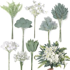 VIERENA Artificial Greenery Stems Box Set(Pack of 85pcs) with 8 Kinds of Faux Plants and Fake Flowers for DIY Wedding Bouquet Table Centerpieces and Floral Arrangement (White&Dusty Green)