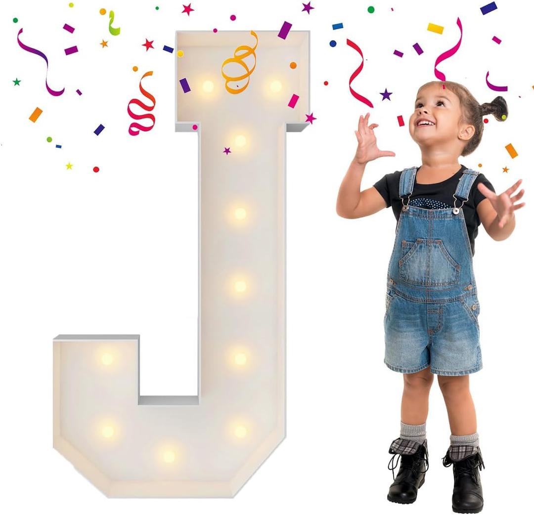 3FT Marquee Light Up Letters, Large Marquee Letters, Mosaic Balloon Frame Letters Big Letters For Engagement Wedding Decorations Birthday Party Backdrop Decor, Balloon Arch Kit Letter J