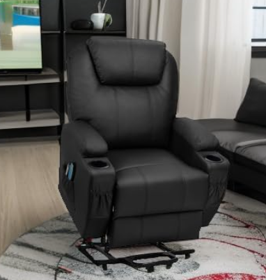 Flamaker Power Lift Recliner Chair Electric Lift Recliner for Elderly Power Lift Recliner Chair with Cup Holders Side Pockets for Living Room (Leathaire, Black)
