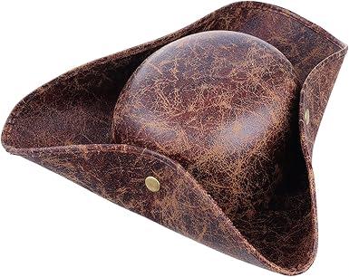 Pirate Hat Costome Accessories for Kids- Faux Leather Pirate Hats for Woman, Eye Patch & Necklaces - Halloween Tricorn Hat Brown Vintage Wrinkle Distressed