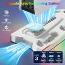 PS5 Cooling Station Stand RGB with Dual Controller Charging Station for PlayStation 5 Console, PS5 Accessories Incl. Controller Charger, Cooling Fan, Headset Holder, 3 USB Hub (color-white)
