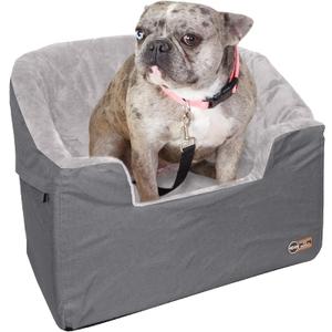 K&H Pet Products Bucket Booster Dog Car Seat, Seat Belt Secured, 2 Safety Leashes, Washable Covers, Sturdy Dog Booster Seats for Small to Medium Pets - Large Gray/Gray