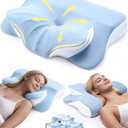 Leewjed Cervical Neck Pillow for Back Side Sleepers, Memory Foam Double-Side Ergonomic Contoured Pillows with Cooling Pillowcase, Mellow Sleep Pillows for Sleeping, Pillow for Neck and Shoulder